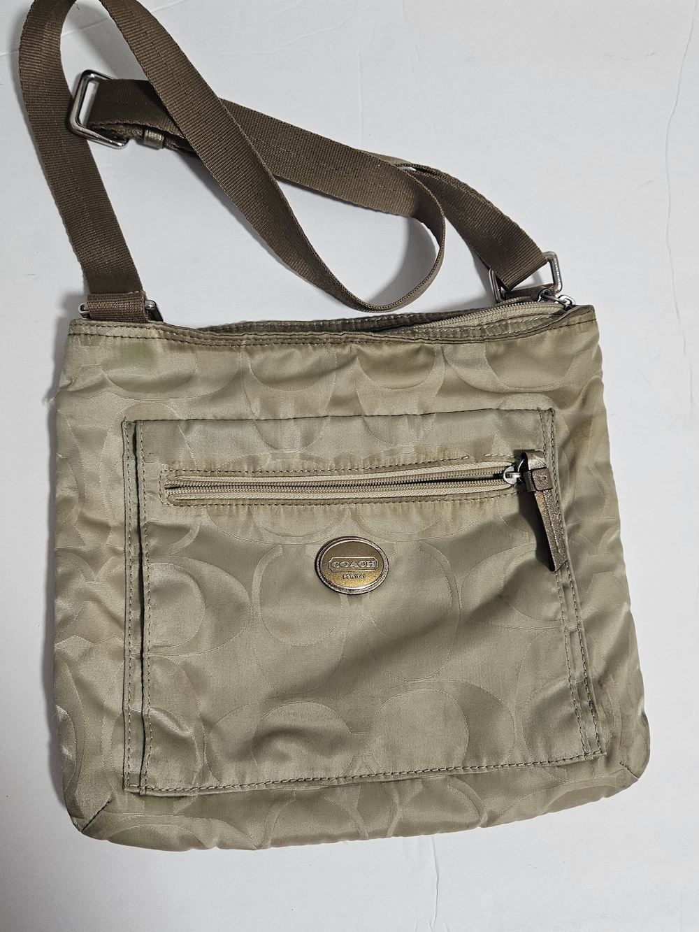 Coach Signature Nylon Crossbody Bag in Light Olive